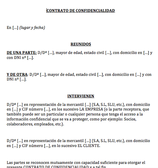Descargar contrato o acuerdo de confidencialidad