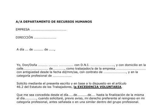 Cómo solicitar excedencia laboral 1 Modelo de solicitud excedencia voluntaria | Laboral 2025